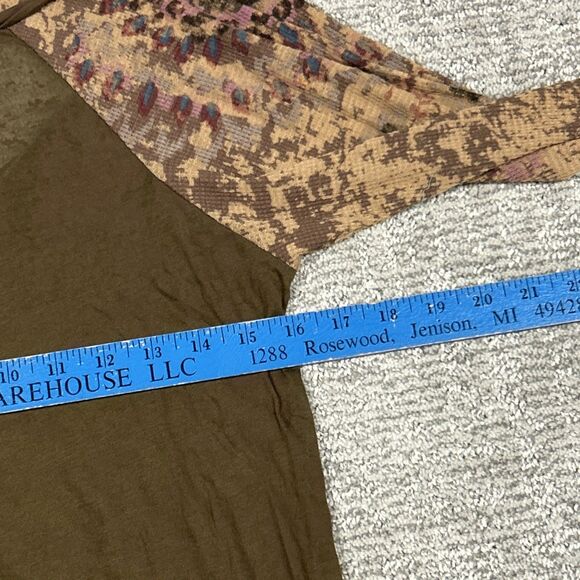 Free People Burnout Tee Shirt Womens Large Hooded Y2K Top Brown - Picture 6 of 7